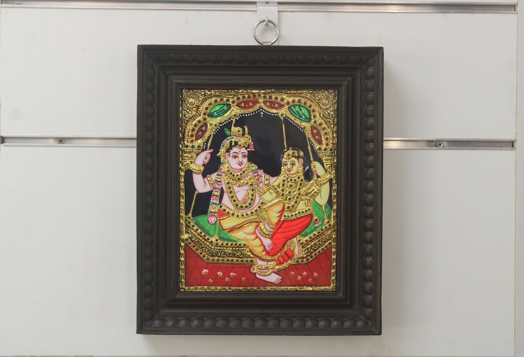 Radhakrishna Painting Tanjore Thanjavur Painting Hindu God Home Decor Wall  Hanging Temple Indian Art Vintage Style Gold Plated Amulet Gift