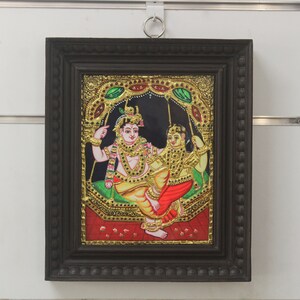 Radhakrishna Painting Tanjore Thanjavur Painting Hindu God Home Decor Wall Hanging Temple Indian Art Vintage Style Gold Plated Amulet Gift