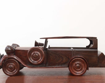 Vintage Car Wooden Handicraft Home Decor Gift Big Antique Toy Car Model Living Room / Office /Lounge Lobby Interior Decor Rosewood Sculpture