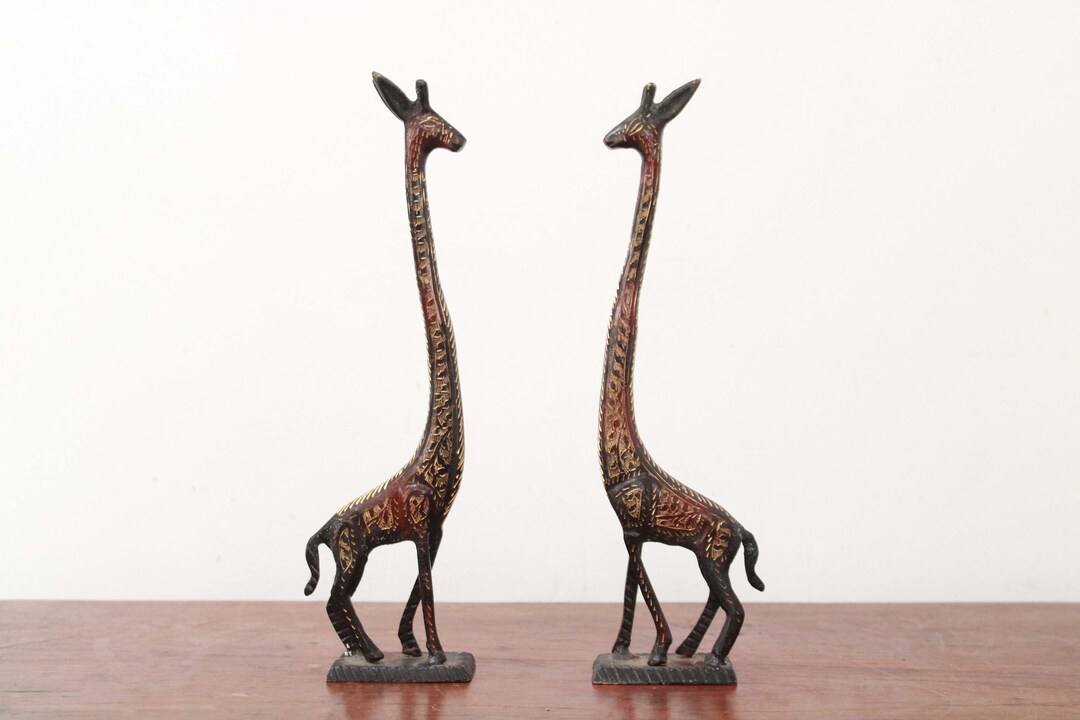 Handicraft Home Decor Giraffe Statue Pair Vintage / Antique Metal