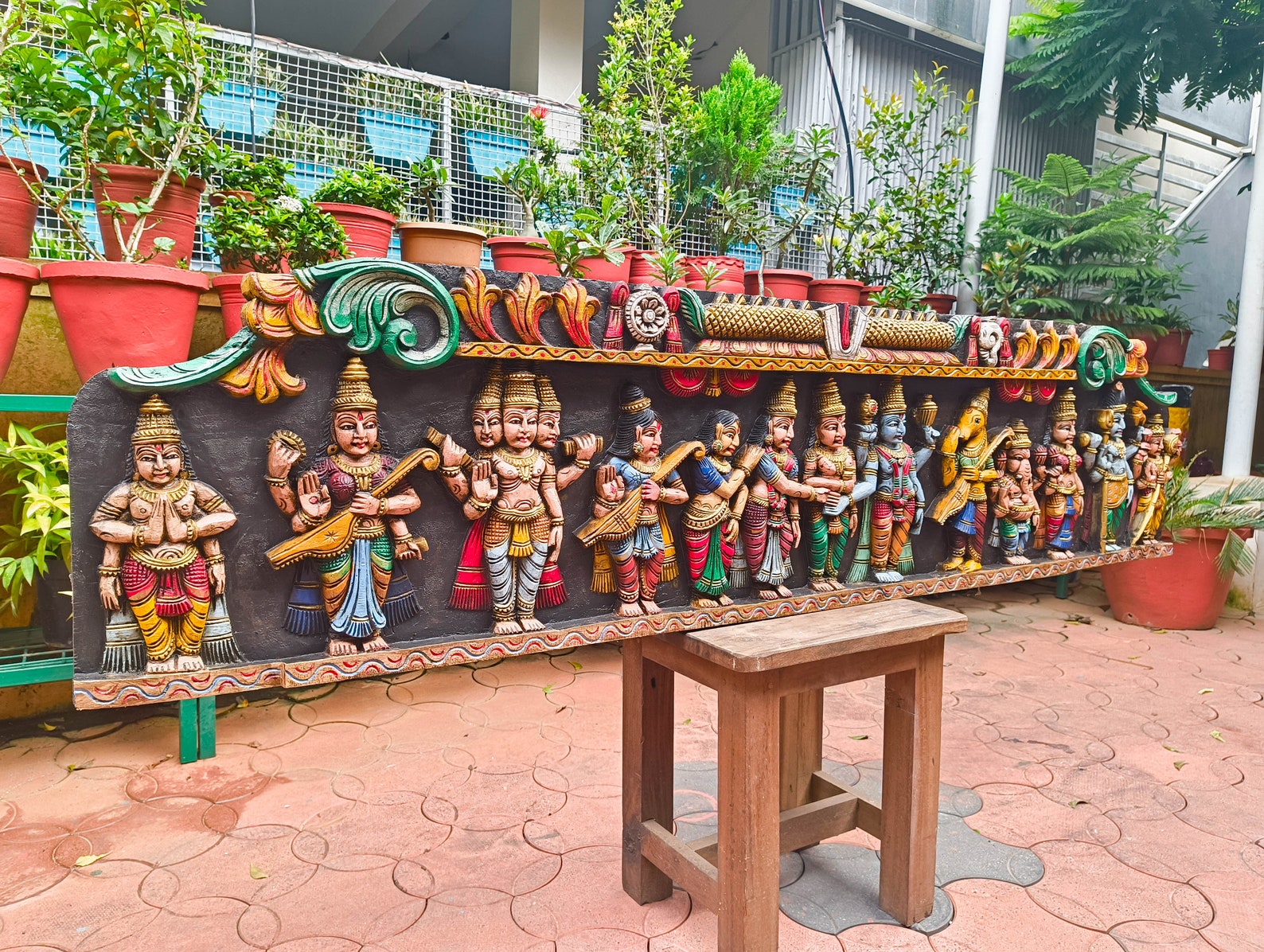 Srinivasa Kalyanam Carving Hindu Gods Sculpture Wooden Wall Panel Home 
