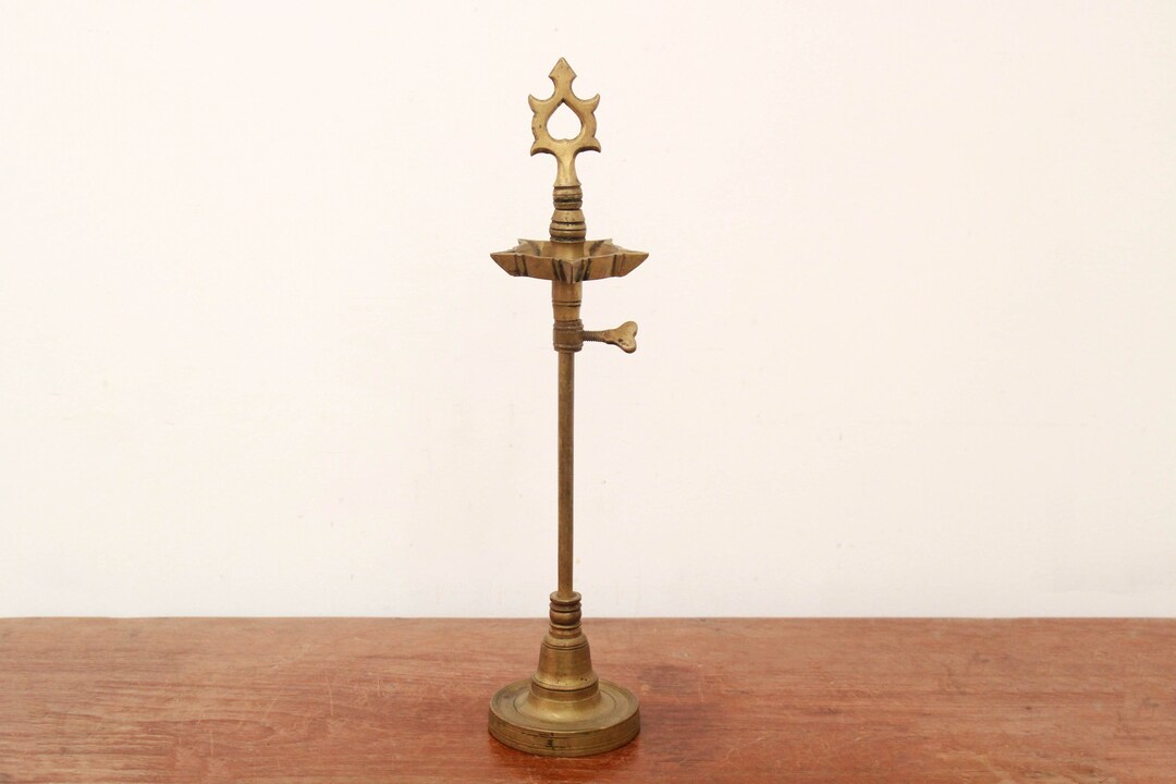 Antique Oil Lamp Vintage Diya Height Adjustable Samai Chavi Vilakku Key ...