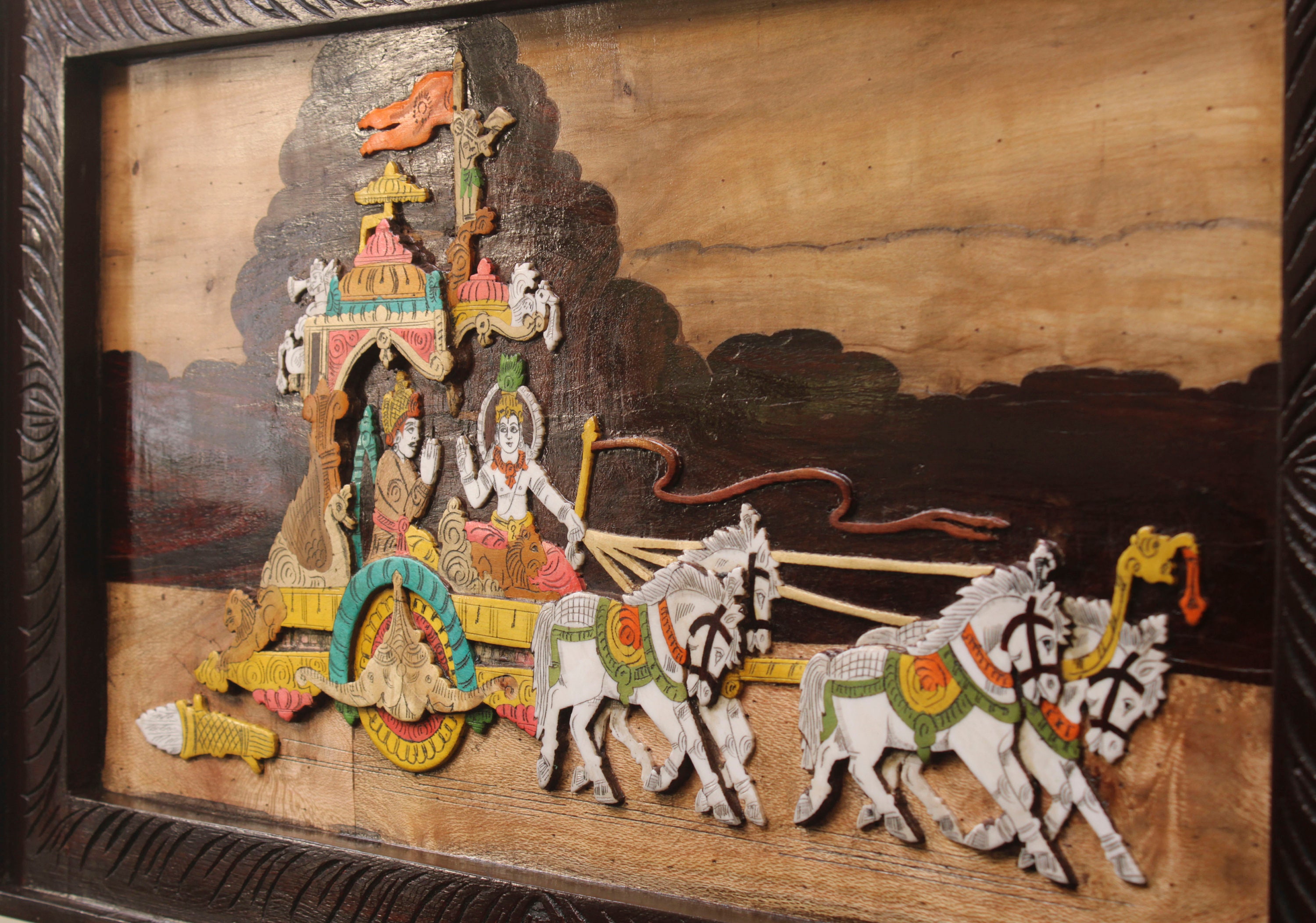 Geetopadesha Wood Inlay Painting Wall Panel Arjuna Krishna Etsy