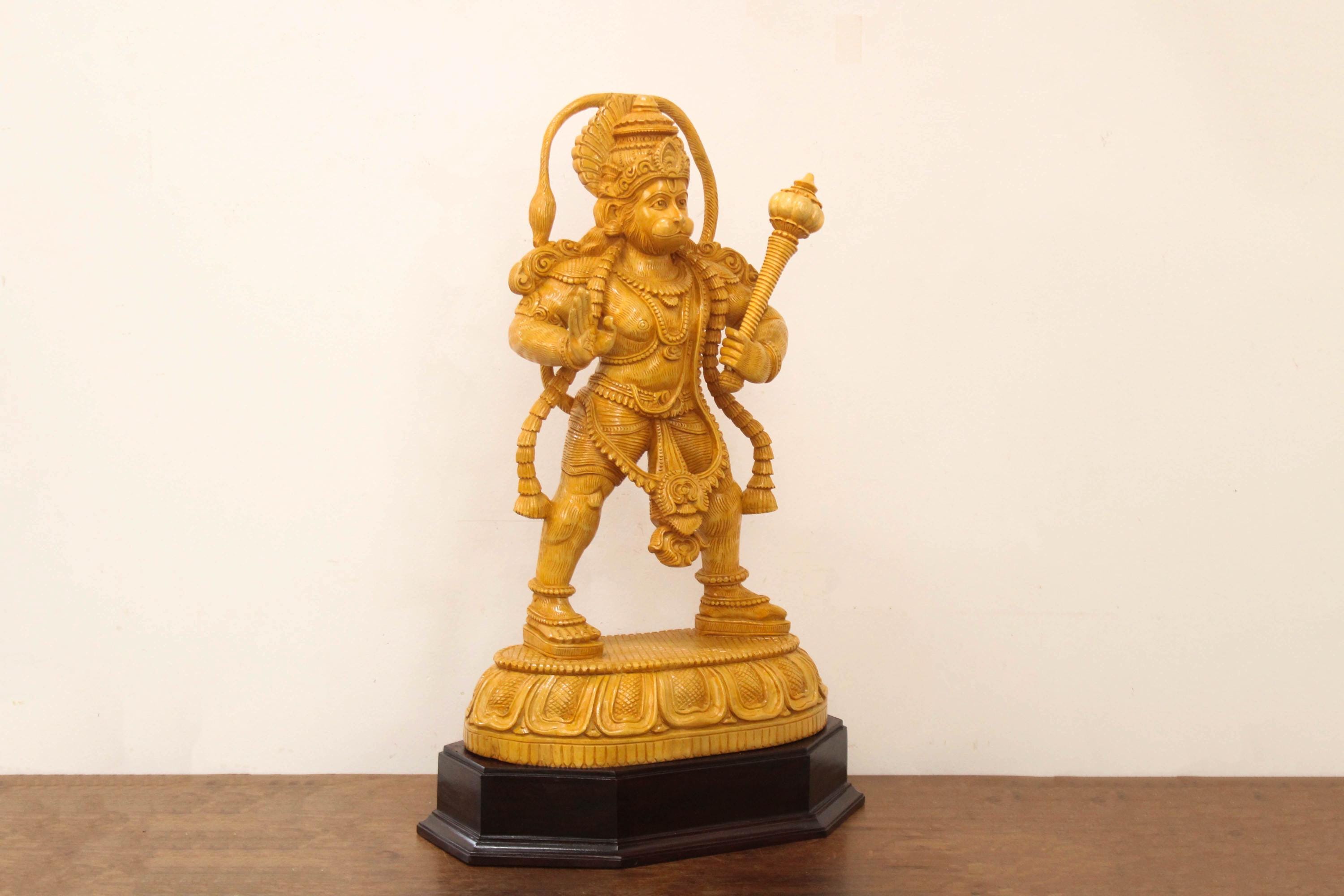 ハヌマーン像大きな木製手作り彫刻 Anjaneya Bajrangbali マルティ置物