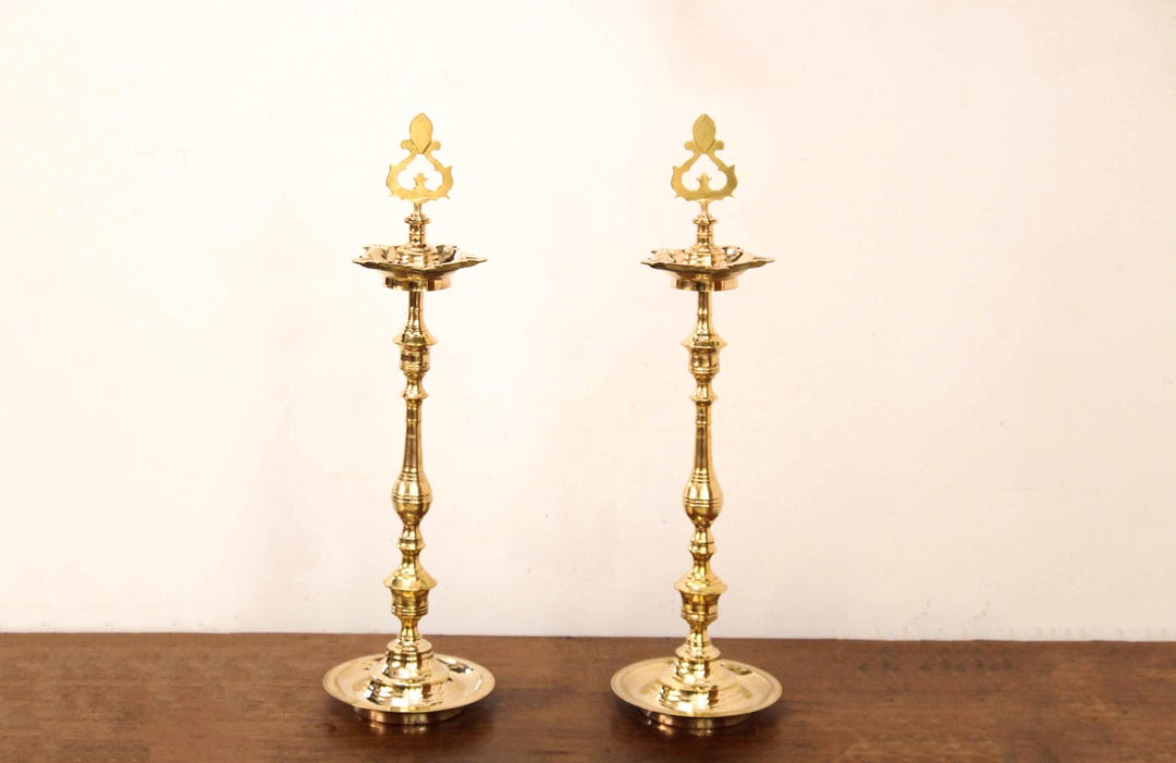 Brass Kuthu Vilakku Oil Lamp Set: Hindu Temple Decor, 23