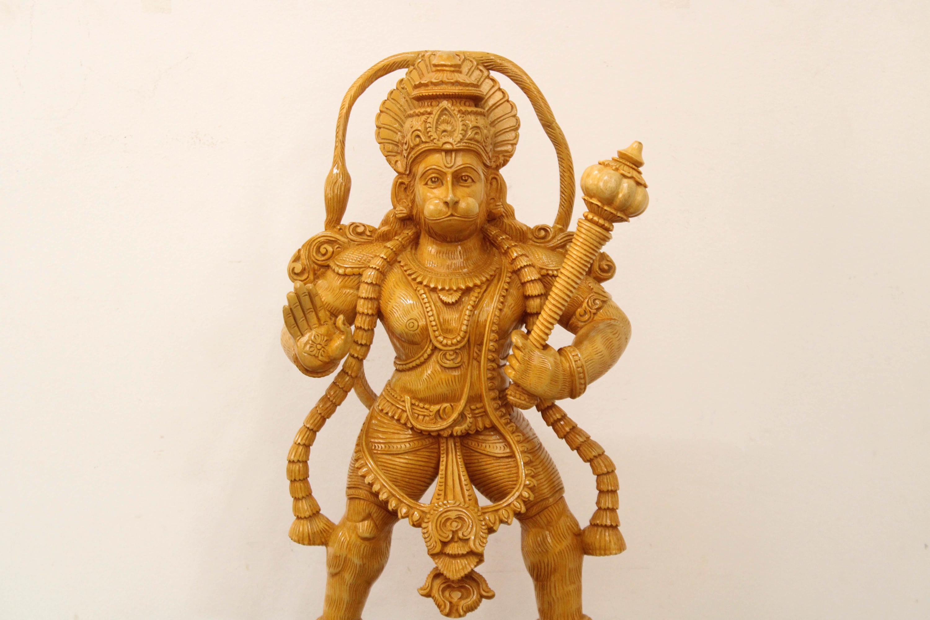 ハヌマーン像大きな木製手作り彫刻 Anjaneya Bajrangbali マルティ置物