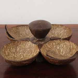 Coconut Shell Bowl / Pot Curry / Chutney Serving Bowl Set Of 4 With Spoon Decorative Kitchenware Handicraft Decor Sustainable Eco-friendly
