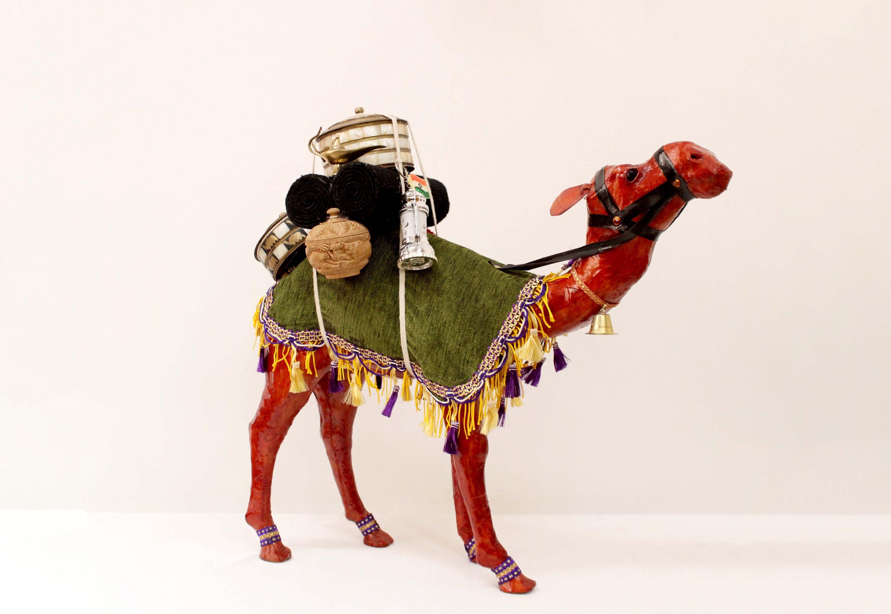Handmade Leather Camel Statue: Vintage Desert Decor (19x21x9 In