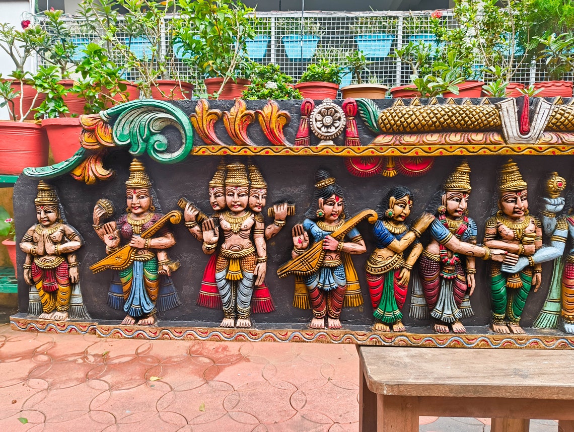 Srinivasa Kalyanam Carving Hindu Gods Sculpture Wooden Wall Panel Home 