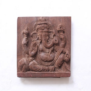 Antique Ganesha Statue Wall Hanging Panel Carved On 200+ Year Old Wood Vintage Hindu God Home Temple Garden Wall Decor Pooja Room Murti Idol