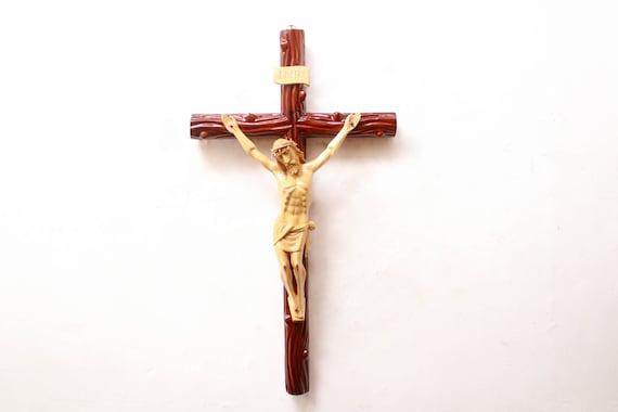 十字架像 大きな聖十字架 イエス像 INRI 木製 手彫り彫刻 サンタクルス