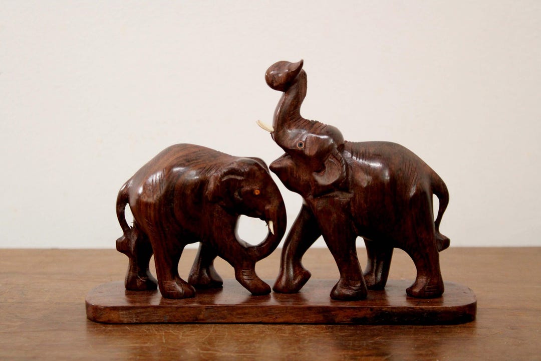 Handmade Rosewood Elephant Sculpture: Vintage Home Decor - Etsy