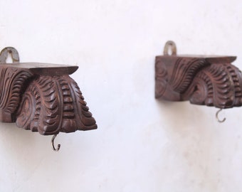 Lamp / Plant Hanger Small Wooden Wall Bracket Corbel Set Of 2 Wall Hanging With Hook Entrance Lamp Hanging Vintage Antique Home Decor Bodhil