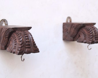 Lamp / Plant Hanger Small Wooden Wall Bracket Corbel SINGLE PCS Wall Hanging With Hook Entrance Lamp Hanging Vintage Antique Home Decor