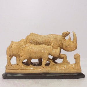 Wooden Animal Sculpture Rhino Statue Rhinoceros Figurine Jungle Themed Home Decor African Jungle Decor animal Carving Memento Sculpture Rare