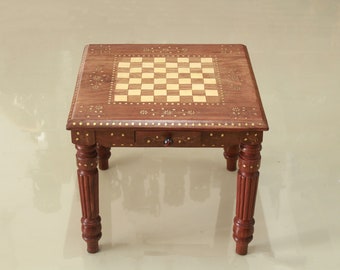 Vintage Chess Board Table Wooden Square Center Table / Stand Antique Style Home Living Room Office Lounge Lobby Interior Decor Gift Teapoy