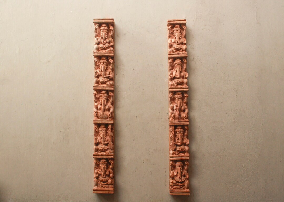 Ganesh Wall Panel Pair Wooden Ganesha Sculpture Hindu God Etsy