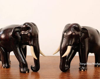 ヴィンテージのインド象の置物 - 手彫りの木製彫刻 - Etsy 日本