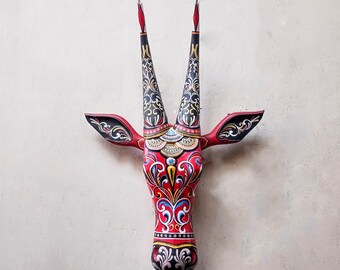 Bull Head Statue Wooden Wall Hanging Animal Sculpture Big Vintage Style Home / Garden / Indoor Outdoor Decor Taurus Oxen Nandi Statue Large