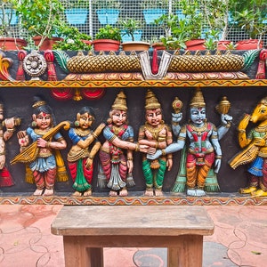 Srinivasa Kalyanam Carving Hindu Gods Sculpture Wooden Wall Panel Home 