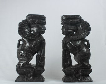 Antyczna para posągów Yali, wspornik, drewniana zabytkowa rzeźba świątyni smoka, dekoracja domu, figurka, półka, producent Feng Shui, dekoracja domu, świątynia