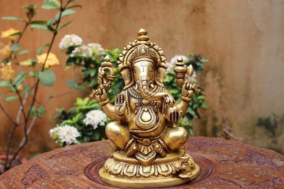 Brass Ganesh Statue Ganesha Sculpture Murti Vinayaka Vighneshwara Ganpati  Figurine Home Temple Art Decor Pooja Puja Idol Hindu Amulet Gift 