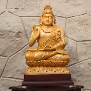Wooden Buddha Statue Meditating Sculpture Yoga Home Decor Figurine Big Buddha Idol Living Room Decor Amulet Housewarming / Auspicious Gift
