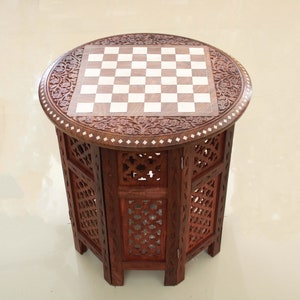 Vintage Chess Board Table Wooden Handicraft Antique Home Decor Office / Living Room / Lounge Interior Decor Gift Round Center Table