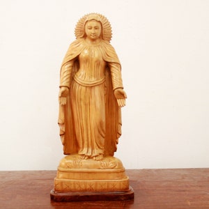 Mother Mary Statue Hand Carved Wooden Madonna Sculpture Jesus Catholic Christian Home Decor Altar Church Figurine Virgin Mary Gift Idol Art