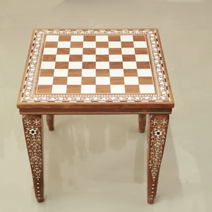 Chess Board Table Wooden Chess Stand Vintage Home Living Room Office Longe Interior Decor Gift Square Table Antique Style Center Teapoy 18in