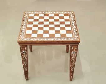 Chess Board Table Wooden Chess Stand Vintage Home Living Room Office Longe Interior Decor Gift Square Table Antique Style Center Teapoy 18in