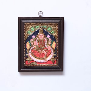 Mahalakshmi Lakshmi Devi Tanjore Painting Thanjavur Art Wall Hanging Hindu Goddess of Wealth Gold Foil Handmade Gift Home Temple Wall Decor