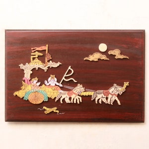 Bhagavad Gita Krishna Arjuna Inlay Painting 3D Art Hindu Home Garden Temple Mandir Decor Memento Gift Indian Handicraft Art Sculpture Rare