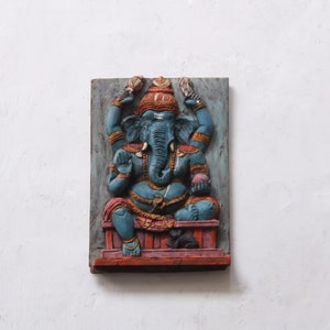 Vintage Ganesh Statue Wall Hanging Ganesha Sculpture Antique Hindu Home Decor Living Room Garden Temple Wall Deco Carving Vinayaka Murti Art