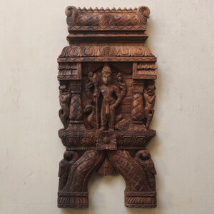 Muruga Wall Hanging Gopuram Statue Kartikeya Kavadi Sculpture Hindu God Wall Panel Home Temple Decor Vintage Style Wooden Carving Rare Art
