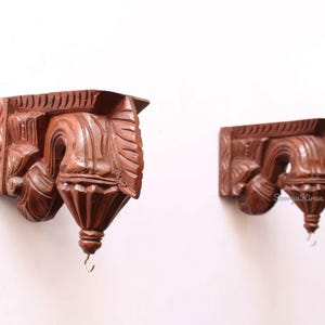 Vintage Wooden Corbel Pair – Art Deco Style Wall Brackets For Shelves, Plant Hangers, Or Home Decor – Restored