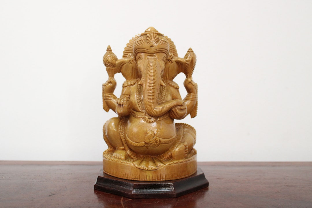 Ganesh Statue Small Wooden Ganesha Sculpture Hand Carved Hindu Etsy