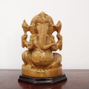 Ganesh Statue Small Wooden Ganesha Sculpture Hand Carved Hindu Deity Ganapati Figurine Vinayaka Murti Amulet Gift Idol Home Decor Amulet