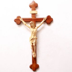 Jesus Statue Big Crucifix Wooden Holy Cross INRI Santa Cruz Crucifijo Wall Hanging Sculpture Catholic Church Altar Home Decor Gift Large Art