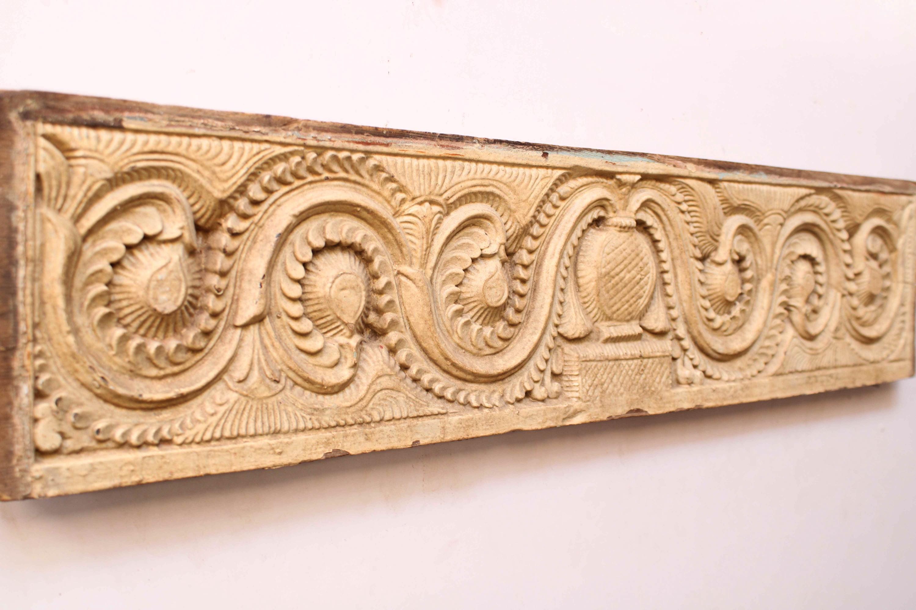Antique Wooden Wall Panel Lintel Vintage Indian Architecture