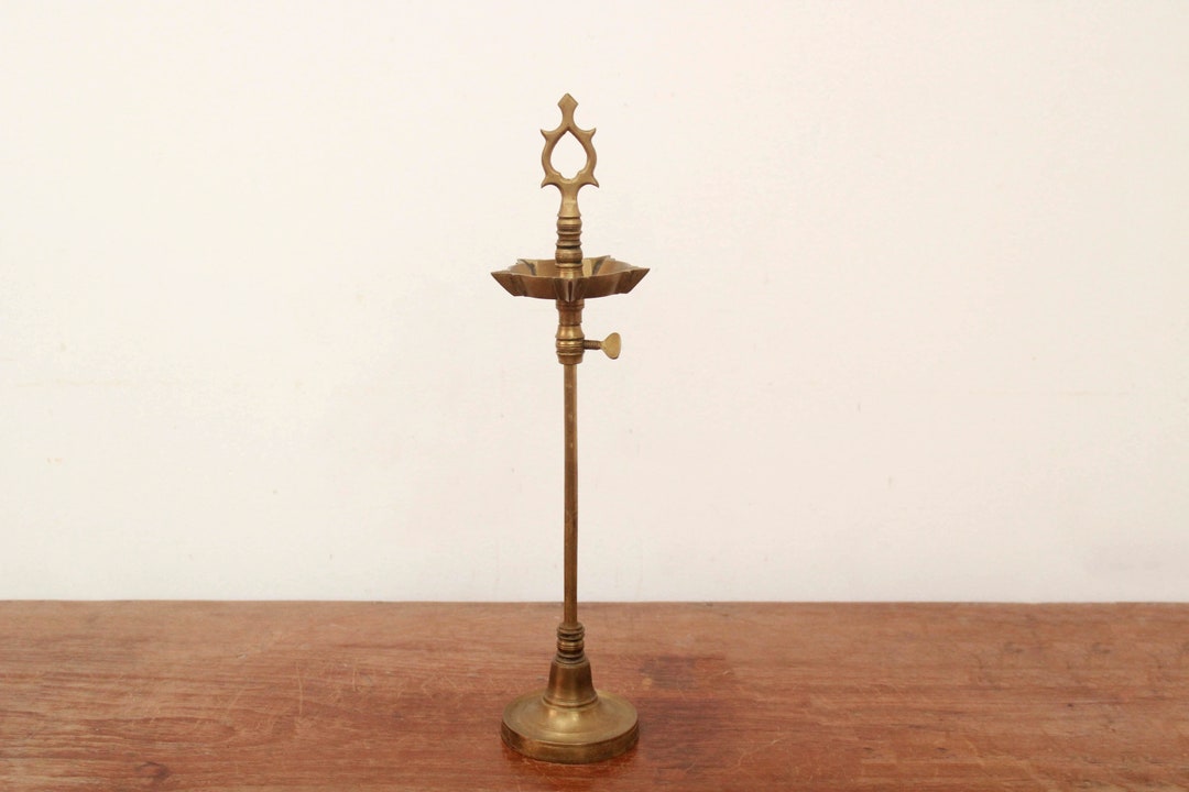 Antique Oil Lamp Vintage Diya Brass Samai Height Adjustable Chavi ...