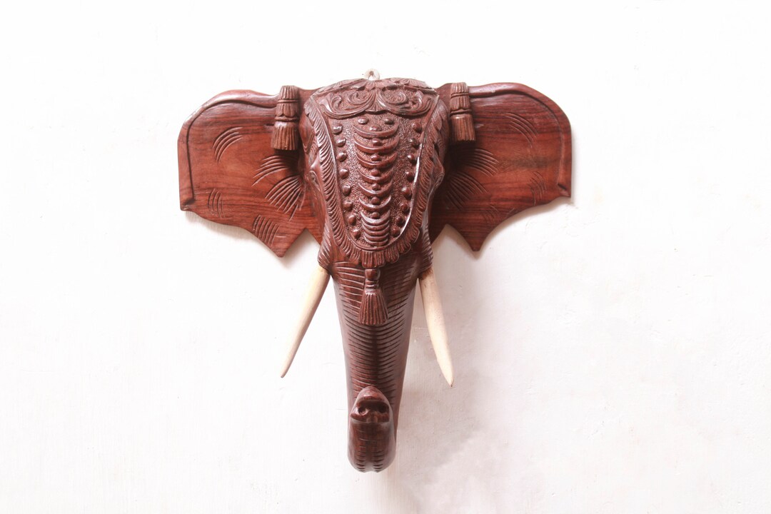 Elephant Statue Indian Elephant Head Hand Carved Wooden Sculpture ...