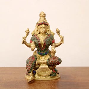 Lakshmi Statue Hindu Goddess of Wealth Mahalakshmi Sculpture Brass Deity Pooja Idol Puja Murthy Home Decor Mandir Temple Decorative Gift