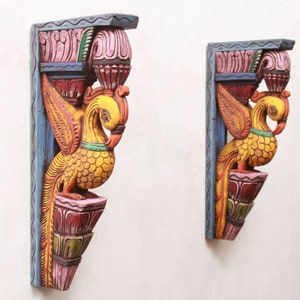 Vintage Wandhalterung Vintage Holz Konsole Paar Pfau Statue Vogel Skulptur Rustikal Antik Haus Garten Wand Dekor Kunst Pflanzer Stand Regal