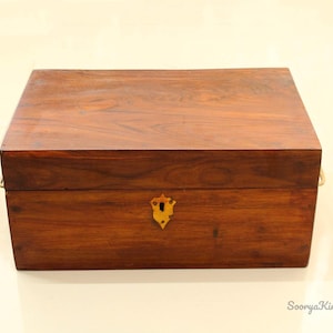 Antique Wooden Box with Lock & Key Vintage Trunk Storage Box Suitcase Rare Collectible Rectangular Box Handmade Square Box Relic Artifacts