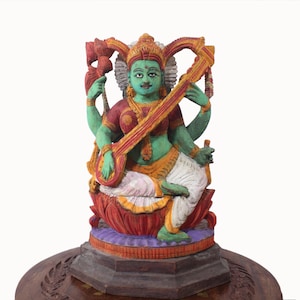 vintage Saraswati Statue Hindu Goddess Of Knowledge / Musique Hindu Home Decor Antique Sculpture Garden Idol Home Temple Idol Murti Saraswathi