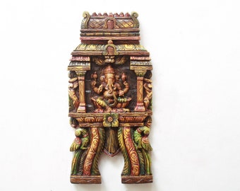 Ganesha estátua kavadi madeira gopuram parede pendurado painel escultura vintage casa sala de estar jardim templo decoração da parede deus hindu vinayaka ídolo