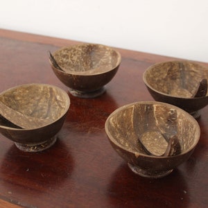 Coconut Shell Bowl Ice Cream Cup Soup / Salad Chutney Serving Bowl Set Of 4 Sustainable Eco-friendly Decorative Kitchenware Handicraft Decor image 5