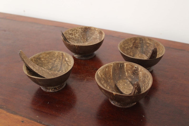 Coconut Shell Bowl Ice Cream Cup Soup / Salad Chutney Serving Bowl Set Of 4 Sustainable Eco-friendly Decorative Kitchenware Handicraft Decor image 5