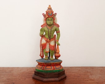 Statua di Hanuman Scultura Balaji in legno vintage Antico Dio indù Figurine Casa Tempio Decorazione del giardino Divinità Bajrangbali Pooja Idol Puja Murti